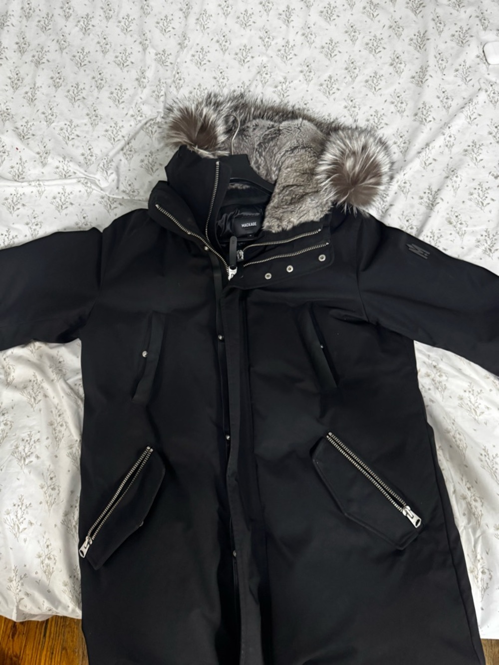 Mackage Black Parka with Gray Fur-Trim Hood
